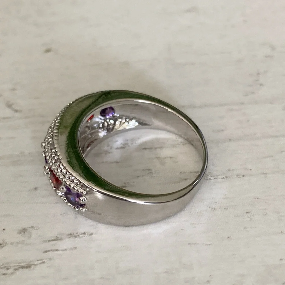 red and purple stone fashion ring size 8